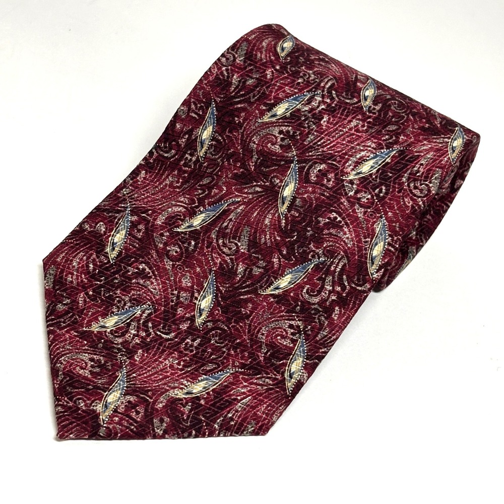 Jos A Bank Necktie Mens One Size Burgundy Paisley Silk Corporate USA
